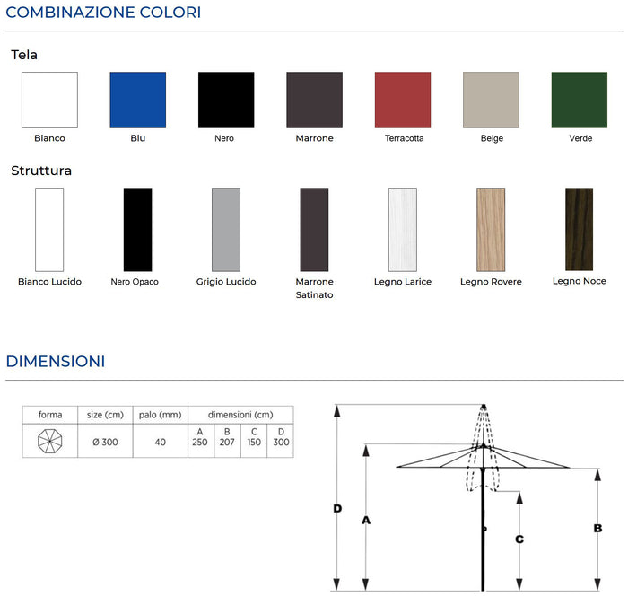 Tempo Style - Ombrellone 3×3 per esterni Parioli – Blu/Bianco