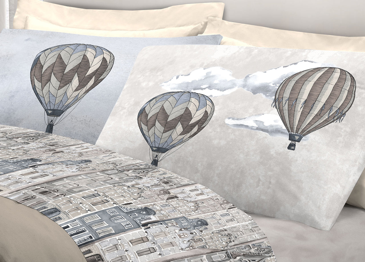 Completo Lenzuola Linea Pensieri Delicati 100% Cotone Disegno Volare - Singolo - Beige