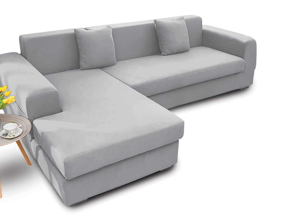 Copridivano Antimacchia Elasticizzato Penisola Componibile Tinta Unita Modello Perfetto - 3 Posti - Grigio Chiaro