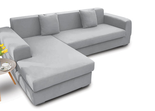 Copridivano Antimacchia Elasticizzato Penisola Componibile Tinta Unita Modello Perfetto - 3 Posti - Grigio Chiaro