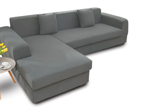 Copridivano Antimacchia Elasticizzato Penisola Componibile Tinta Unita Modello Perfetto - 3 Posti - Grigio Scuro