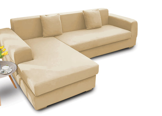Copridivano Antimacchia Elasticizzato Penisola Componibile Tinta Unita Modello Perfetto - Poltrona - Panna