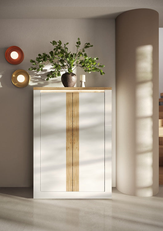 Mobile Contenitore a 2 ante Bianco/Cadiz Linea ISCHIA L 117 x H 160 x P 43, realizzato in legno 100% MADE IN ITALY, design moderno per cucina, sala da pranzo, soggiorno