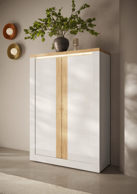 Mobile Contenitore a 2 ante Bianco/Cadiz Linea ISCHIA L 117 x H 160 x P 43, realizzato in legno 100% MADE IN ITALY, design moderno per cucina, sala da pranzo, soggiorno