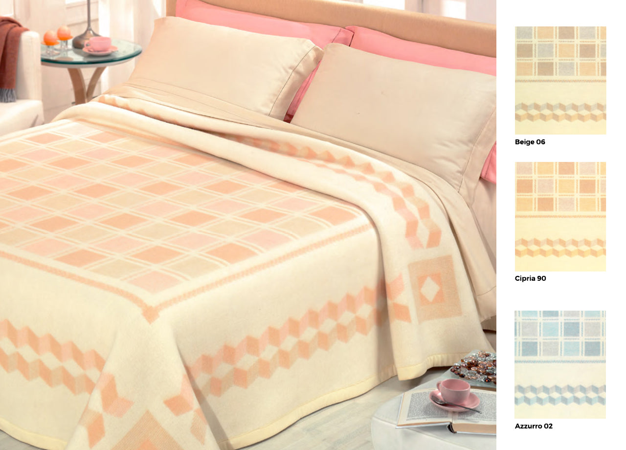 Coperta Jacquard Piazzata In Misto Lana Modello Charme - 2 Piazze - Azzurro 02