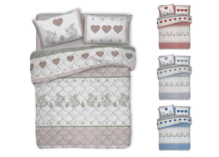 Trapunta Piumone Invernale Linea Pensieri Delicati Disegno Scoiattolo - Singolo - Rosso