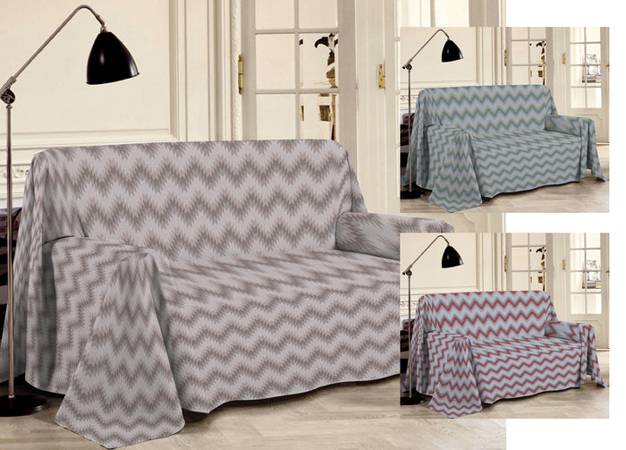 Telo Arredo Multiuso Linea Pensieri Delicati In 100% Cotone Dis Zig Zag 7672 - Matrimoniale - Beige