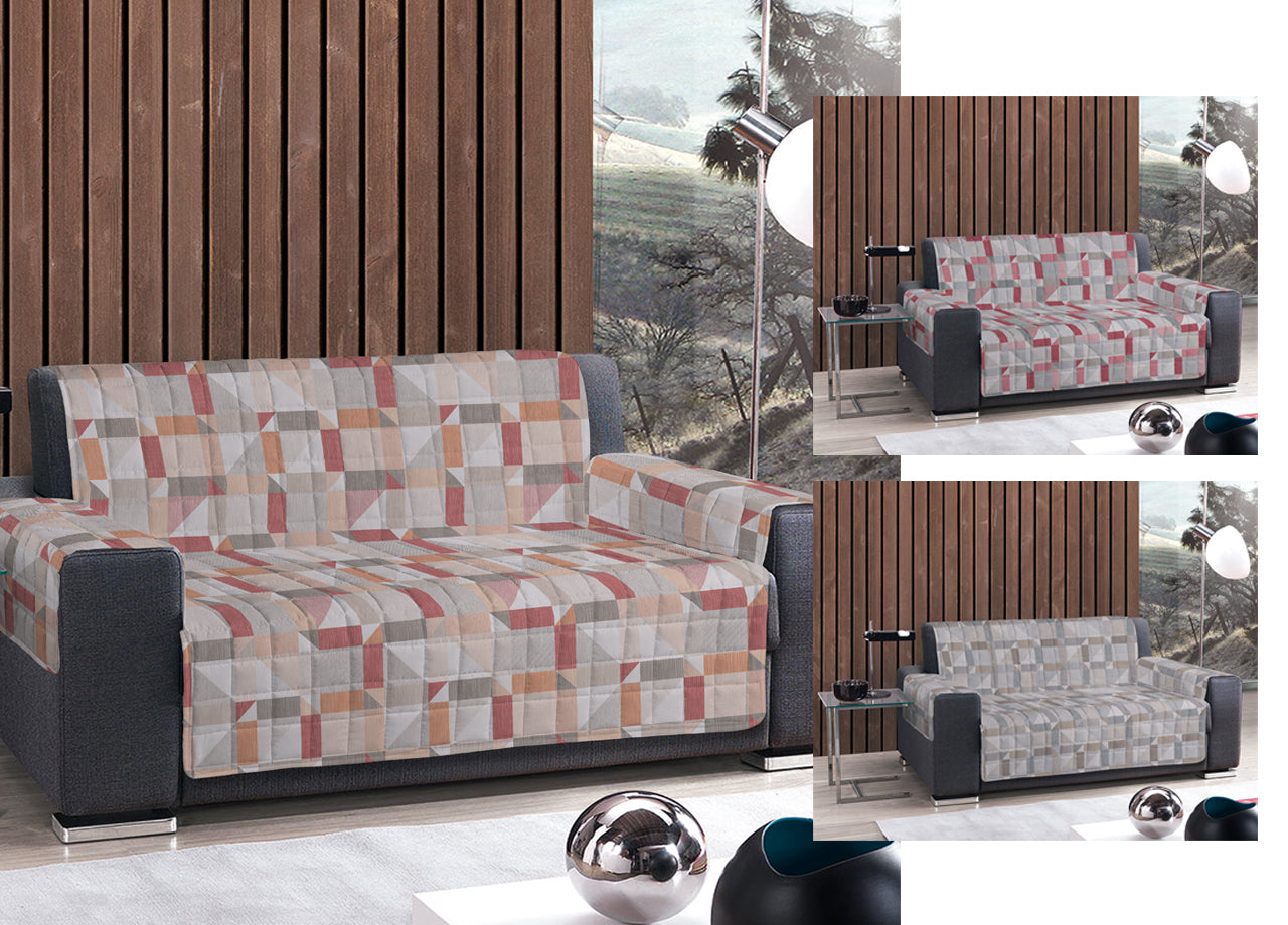 Copridivano Imbottito Trapuntato Sofà Antimacchia Made Italy Astratto 7879 - 3 Posti - Beige