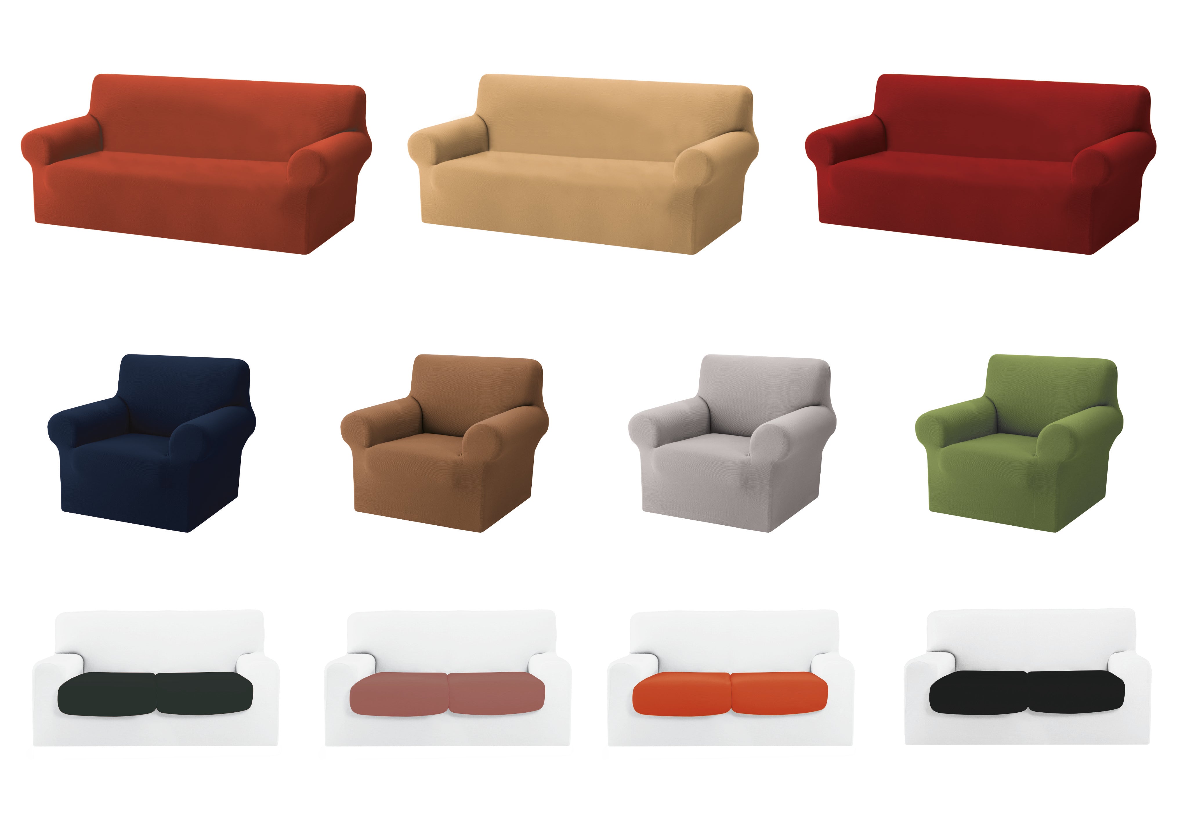 Copridivano Copriseduta Sofà Elasticizzato Tinta Unita Smile Tessuto Millerighe - 4 Posti - Cream