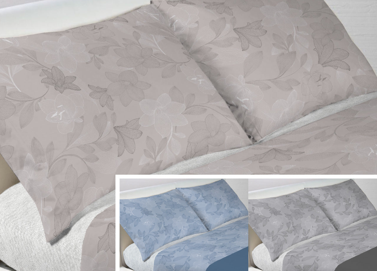 Coppia Federe Cuscino Letto Bottoni Laterali 100% Cotone Disegno Lily - Federe - Blu