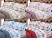 Completo Lenzuola Flanella 100% Cotone Disegno Torino A Quadri Rigato - Piazza E Mezza - Grigio