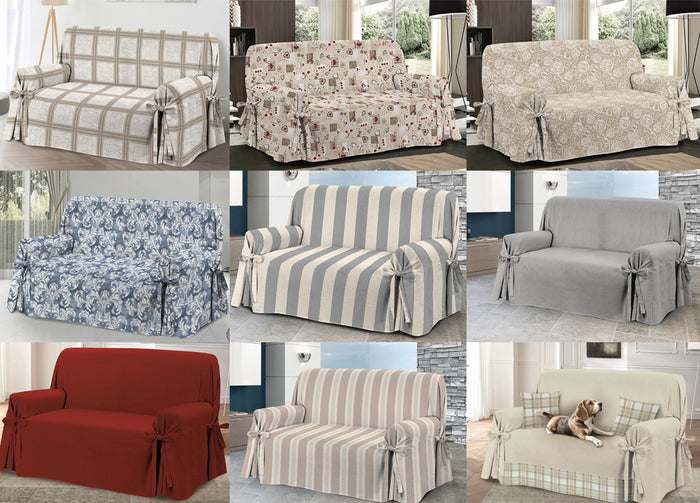 Copridivano Fodera Telo Protezione Divano Con Laccetti Fiocco Varie Fantasie - 2 Posti - Granc Beige