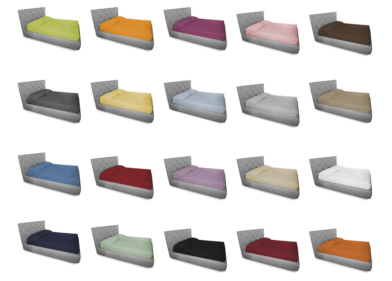 Completo Lenzuola In 100% Cotone In Tinta Unita Made In Italy - Singolo - Avio