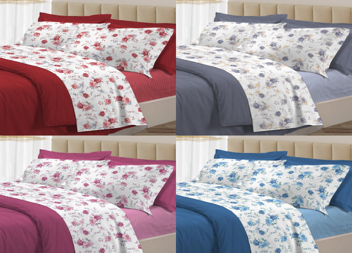 Completo Lenzuola Letto 100% Cotone Made Italy 3027 Disegno Sanderson - Singolo - Azzurro