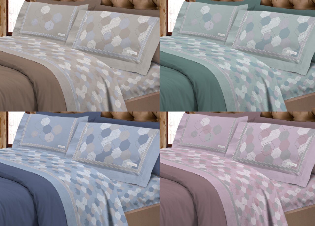 Completo Lenzuola Letto Calda Flanella 100% Cotone Disegno Bologna - Piazza E Mezza - Blu