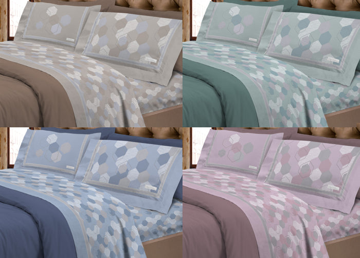 Completo Lenzuola Letto Calda Flanella 100% Cotone Disegno Bologna - Piazza E Mezza - Blu