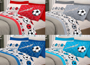 Completo Lenzuola Linea Pensieri Delicati 100% Cotone Disegno Calcio - Piazza E Mezza - Grigio