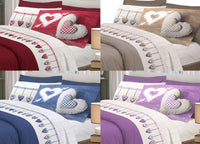 Completo Lenzuola Linea Pensieri Delicati 100% Cotone Disegno Cuore Appeso - Piazza E Mezza - Rosa