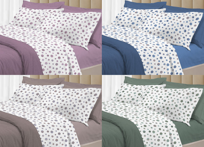 Completo Lenzuola Letto 100% Cotone Made Italy 3027 Disegno Dandy - Piazza E Mezza - Rosa