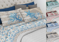 Completo Lenzuola Letto Pensieri Delicati 100% Cotone Dis. Marina New - Matrimoniale - Azzurro