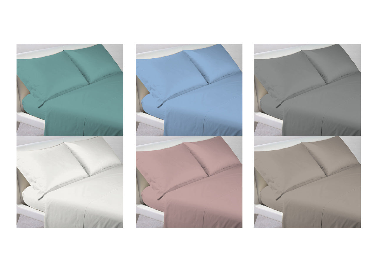 Completo Lenzuola In 100% Cotone Percalle Made In Italy Tinta Unita - Singolo - Grigio