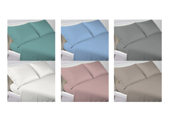 Completo Lenzuola In 100% Cotone Percalle Made In Italy Tinta Unita - Piazza E Mezza - Rosa