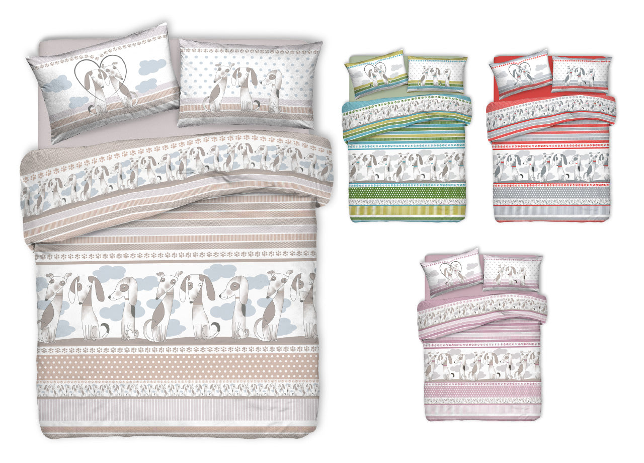 Copripiumino Sacco Piumone Pensieri Delicati Cotone Disegno Bau Bau - Matrimoniale - Rosa