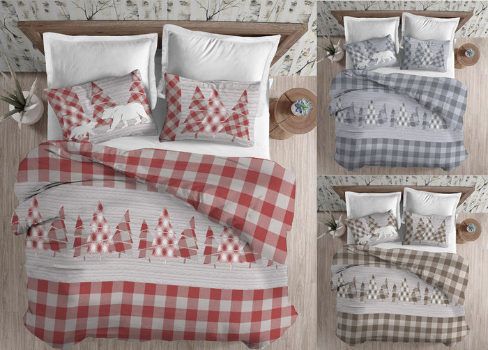 Copripiumino Sacco Piumone Cotone Flanella Pensieri Delicati Disegno Canada - Matrimoniale - Beige