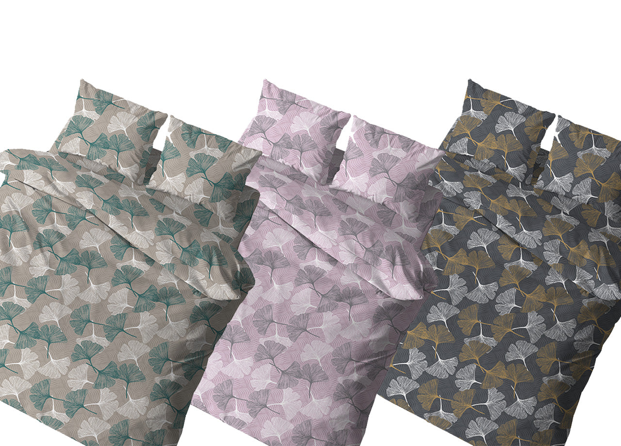 Copritrapunta Sacco Per Trapunta 100% Cotone Disegno Ginko - Singolo - Verde