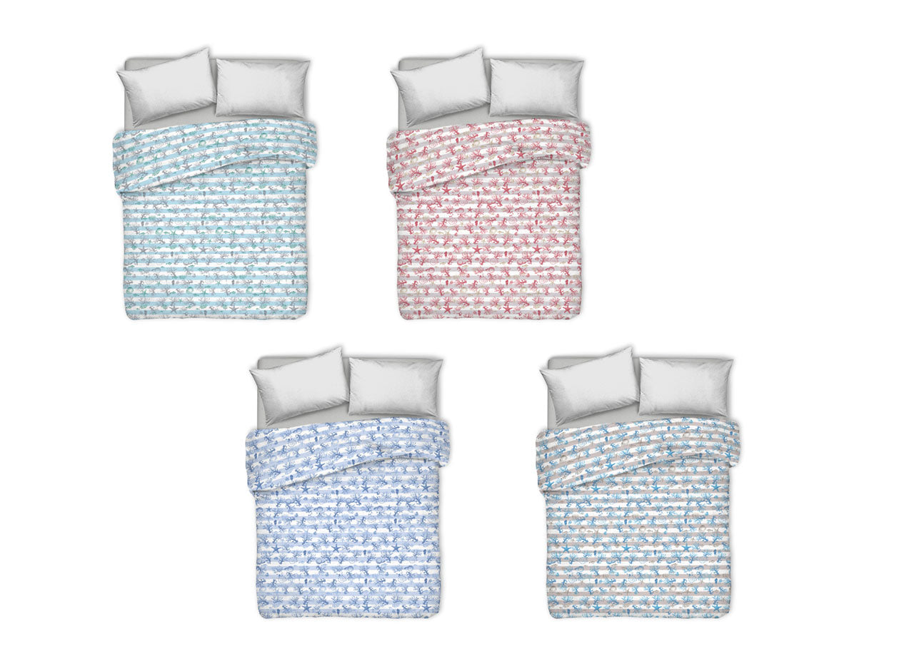 Copriletto Piquet Primavera Estate 100% Cotone Disegno Marina Riga - Singolo - Azzurro