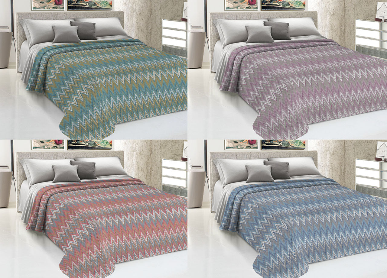 Copriletto Piquet Primavera Estate 100% Cotone Disegno Spinato Rigato - Matrimoniale - Azzurro