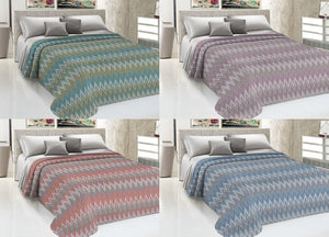 Copriletto Piquet Primavera Estate 100% Cotone Disegno Spinato Rigato - Matrimoniale - Azzurro