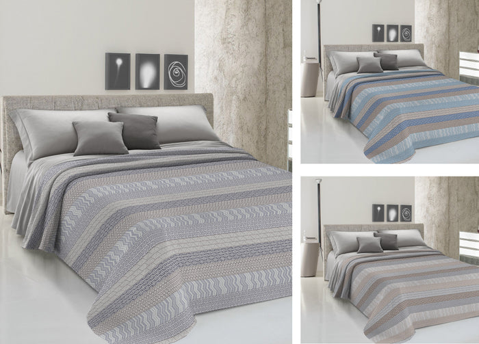 Copriletto Piquet Primavera Estate 100% Cotone Disegno Azteco - Piazza e Mezza - Beige