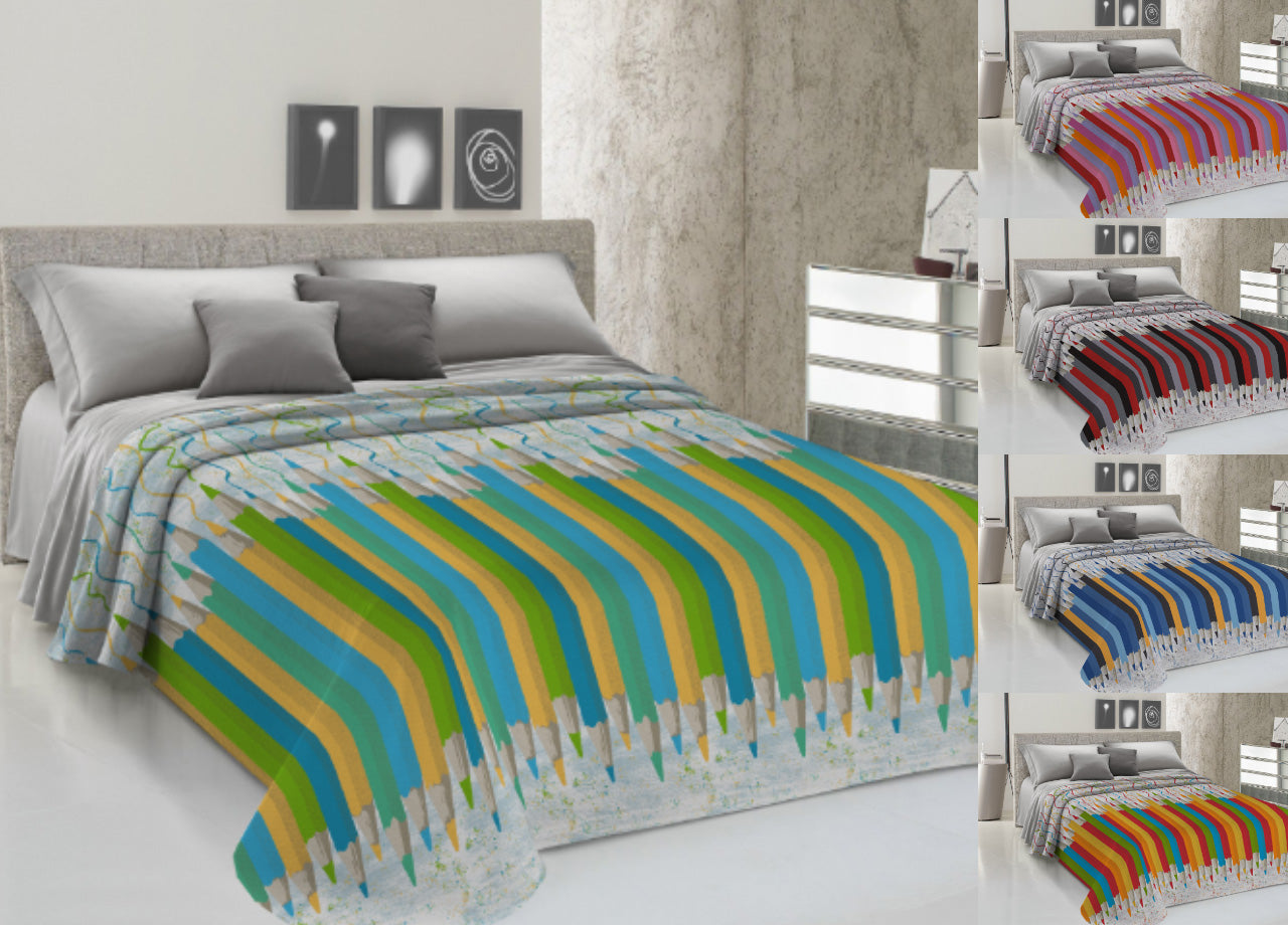 Copriletto Piquet Primavera Estate 100% Cotone Disegno Matitoni - Piazza e Mezza - Azzurro