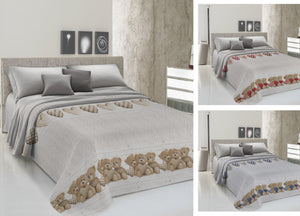 Copriletto Piquet Primavera Estate 100% Cotone Disegno New Orsetti - Singolo - Blu