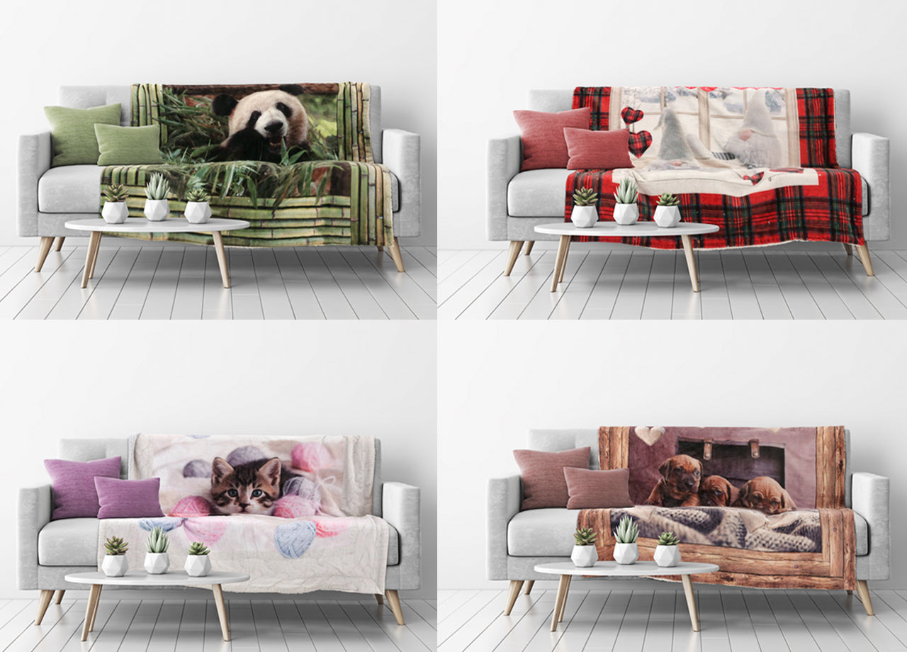 Plaid Coperta Divano Stampa Digitale Retro Agnellato Pelliccia Vari Disegni - 130x160 - Gnomi