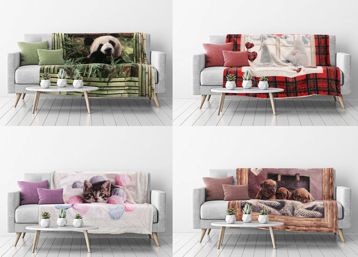 Plaid Coperta Divano Stampa Digitale Retro Agnellato Pelliccia Vari Disegni - 130x160 - Gnomi