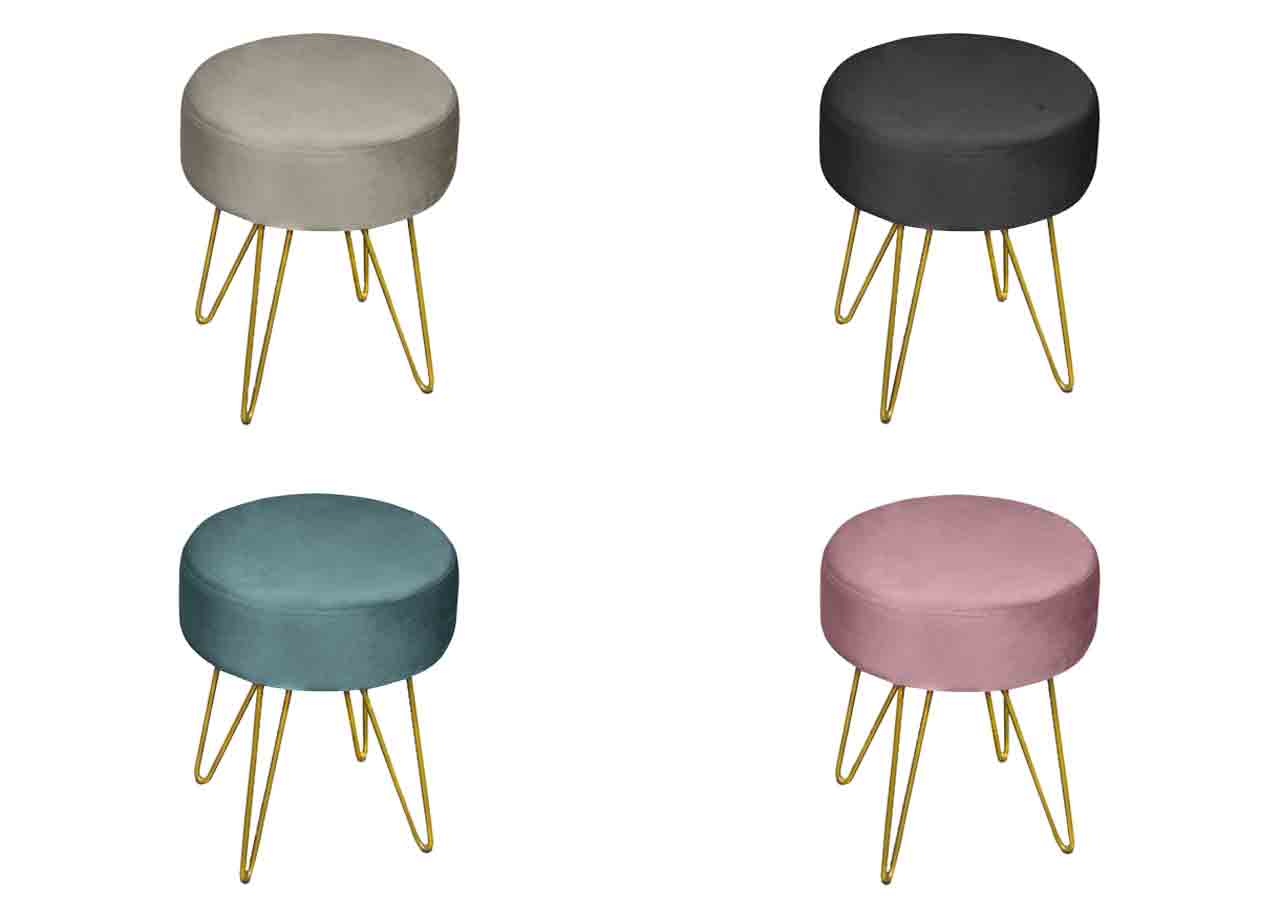 Pouf Salotto/Camera Rotondo Design Moderno Modello Velvet In Tinta Unita - Pouf - Rosa Antico