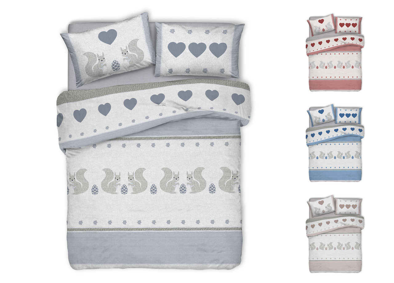 Copripiumino Sacco Piumone Cotone Flanella Pensieri Delicati Scoiattolo - Matrimoniale - Grigio