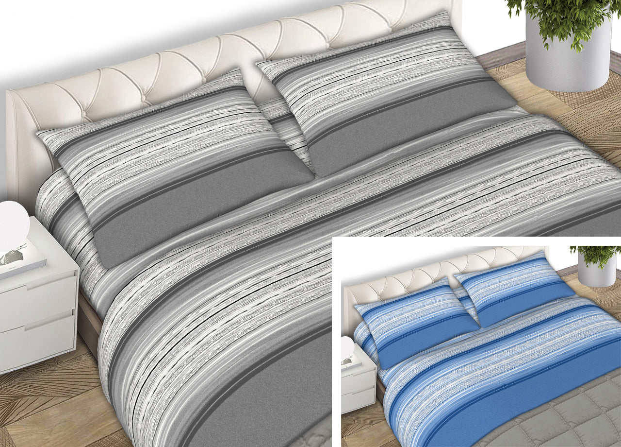 Completo Lenzuola 100% Cotone Made Italy Fantasia Line C.N. - 1 Piazza e Mezza - Azzurro