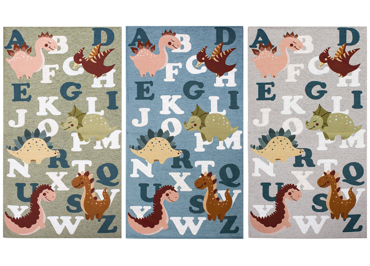 Tappeto Arredo e Gioco Antiscivolo Per Cameretta Bambini Disegno Dinosauri - 80x150 - Grigio Perla