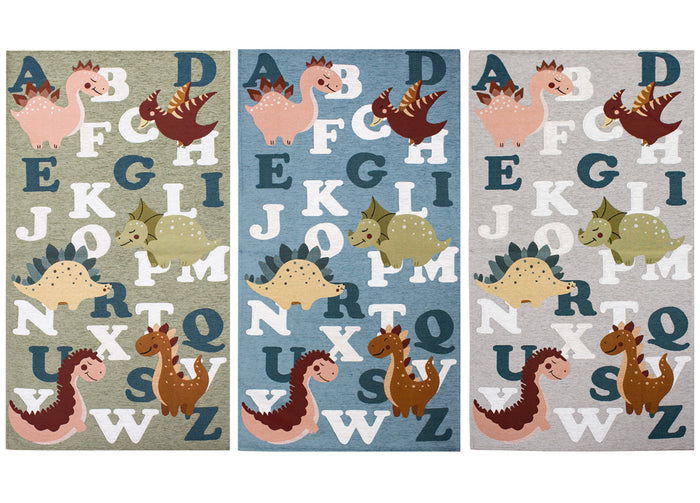 Tappeto Arredo e Gioco Antiscivolo Per Cameretta Bambini Disegno Dinosauri - 80x150 - Grigio Perla