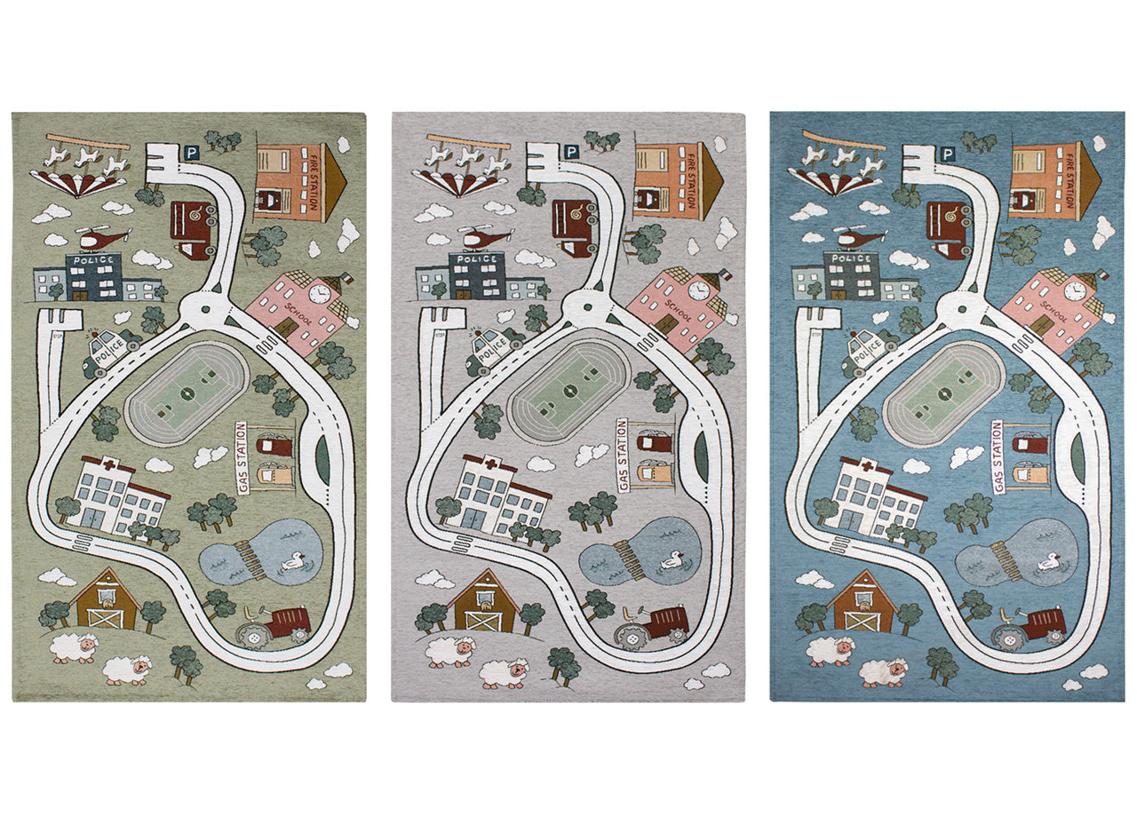 Tappeto Arredo e Gioco Antiscivolo Per Cameretta Bambini Disegno Pista - 80x150 - Grigio Perla