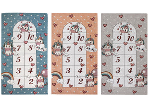 Tappeto Arredo e Gioco Antiscivolo Per Cameretta Bambini Disegno Unicorni - 80x150 - Rosa Anitco