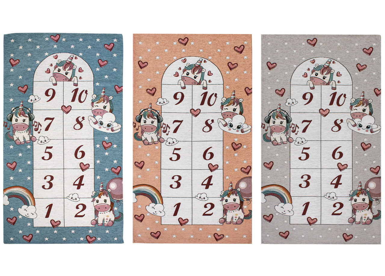 Tappeto Arredo e Gioco Antiscivolo Per Cameretta Bambini Disegno Unicorni - 115x175 - Rosa Anitco