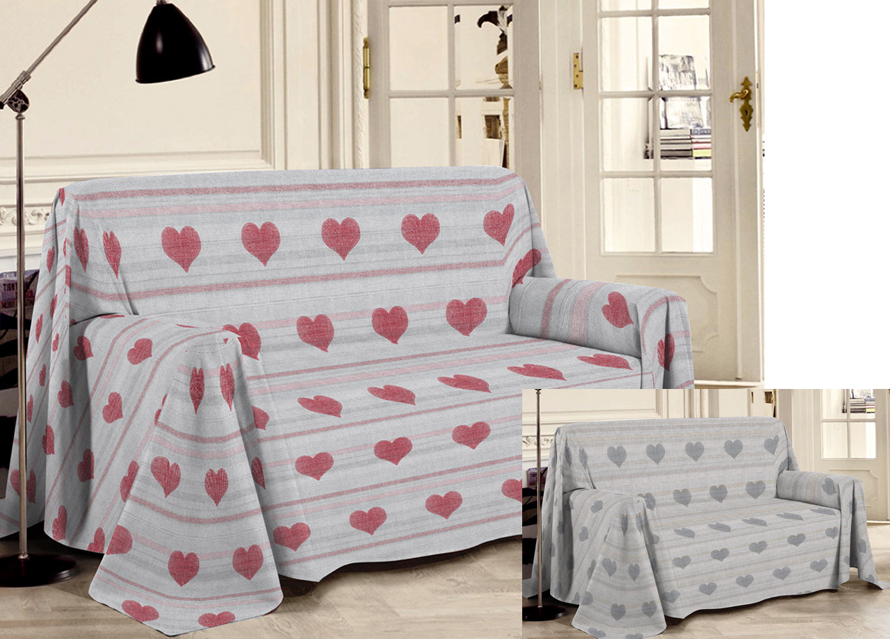 Telo Arredo Multiuso Linea Pensieri Delicati In 100% Cotone Dis Cuori 6979 - Singolo - Grigio