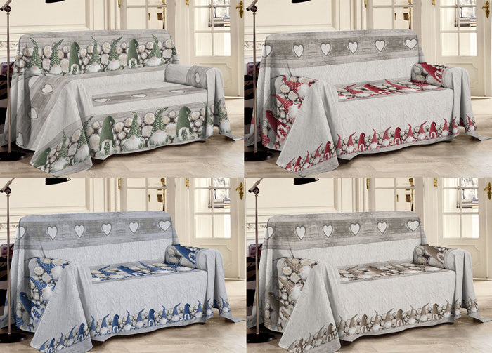 Telo Arredo Multiuso Linea Pensieri Delicati In 100% Cotone Disegno Gnomi - Singolo - Rosso