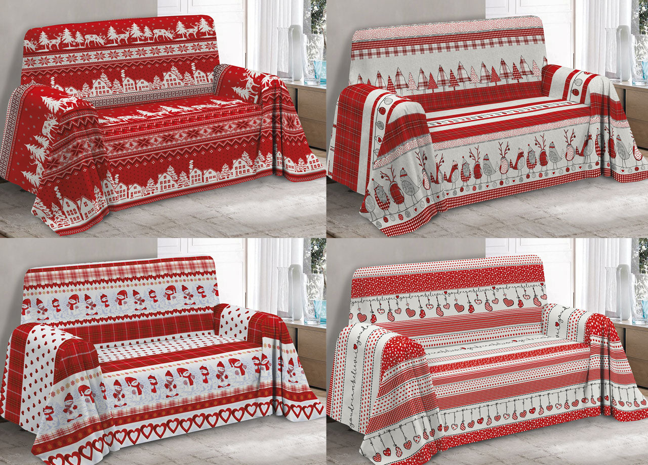 Telo Arredo Granfoulard Copritutto Cotone Copriletto Multiuso Disegni Invernali OB - 2 Piazze - Oliver Rosso