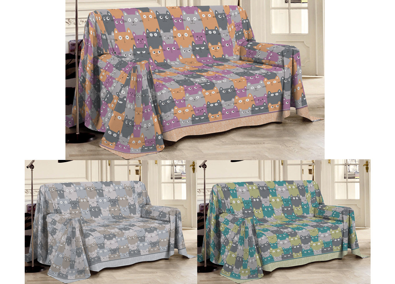 Telo Arredo Multiuso Linea Pensieri Delicati In Cotone Disegno Happy Cat - Singolo - Arancio