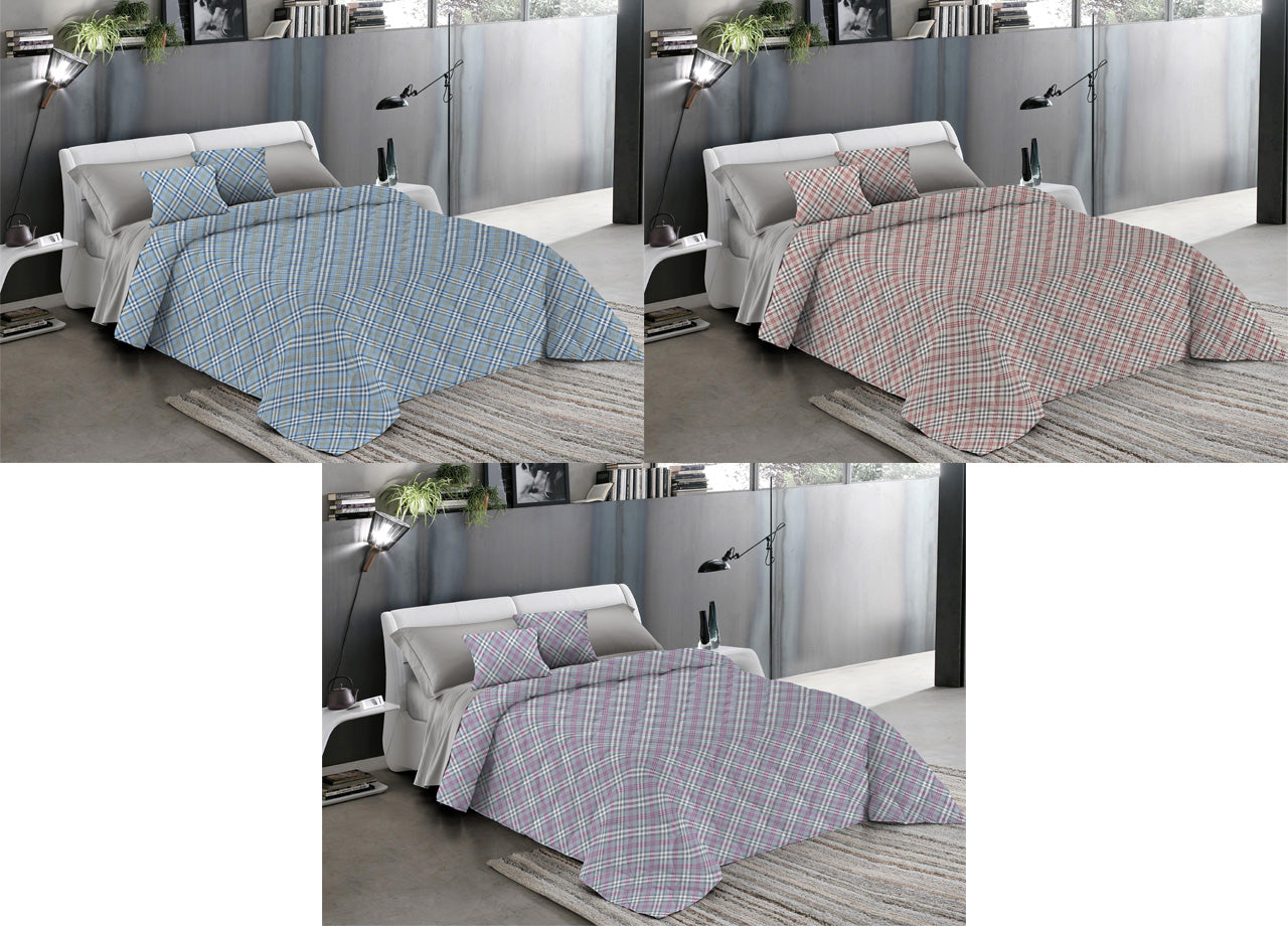 Trapuntino Piumino Estivo Pensieri Delicati Disegno Scotty Scozzese - Matrimoniale - Azzurro